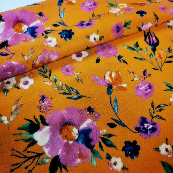 Jersey | bedruckt | watercolor flowers | rost/orange