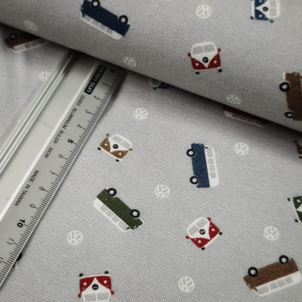 Canvas | Baumwolle | bedruckt | VW Oldtimer mini | grau