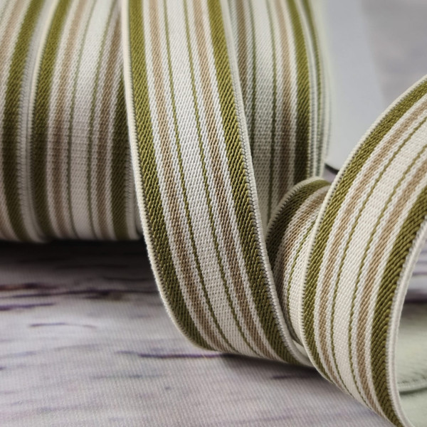 Gummiband | 18mm | Streifen | moosgrün/beige/weiß