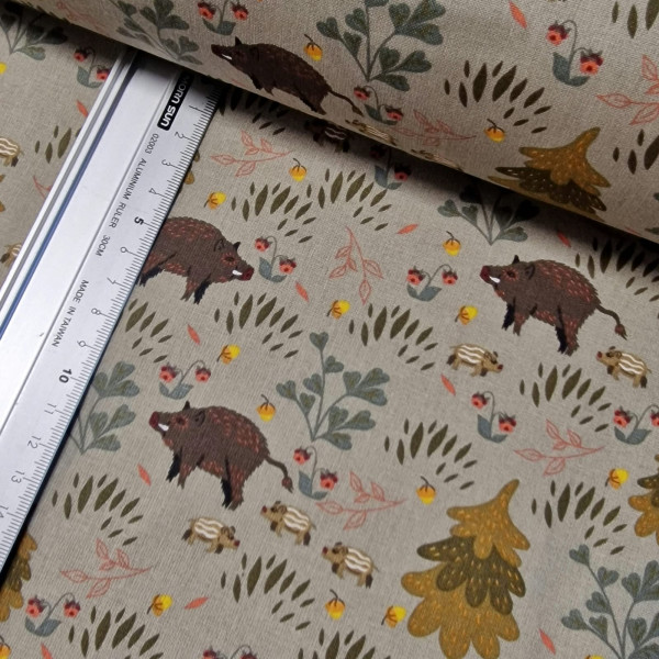 Baumwolle | bedruckt | Wildschweine | taupe