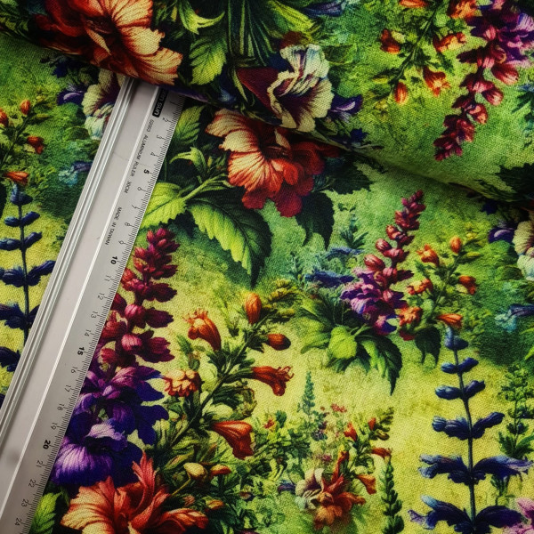 Viskose - Leinen | digital | Wildblumen | grün/bunt