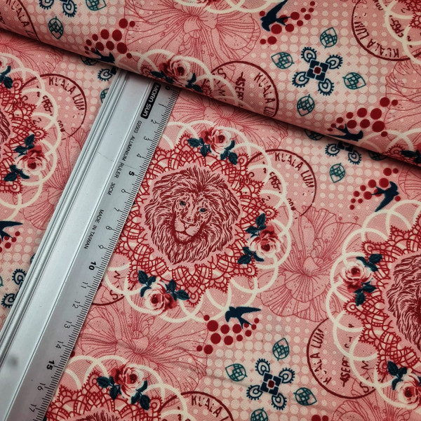 Baumwolle | bedruckt | Lion in mandala | rosa/bunt