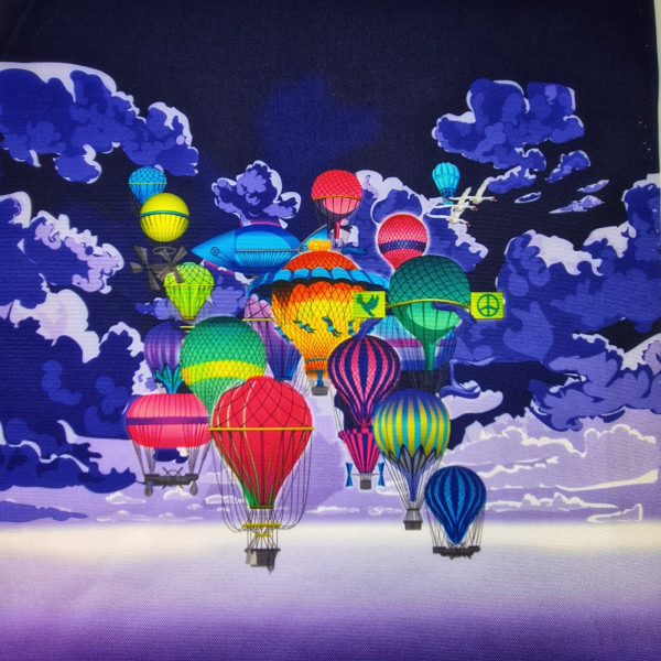 Outdoorstoff - Paneel | ca. 37cm x 43cm | Balloon ride | blau/bunt