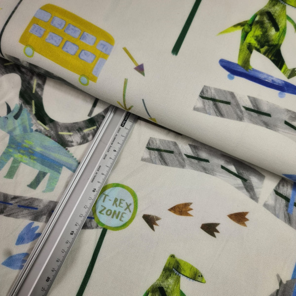 Canvas | Baumwolle | bedruckt | T - Rex Zone | weiß