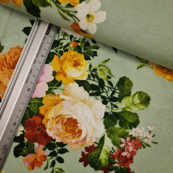 Canvas | Baumwolle | bedruckt | Blumenbouquet | mint