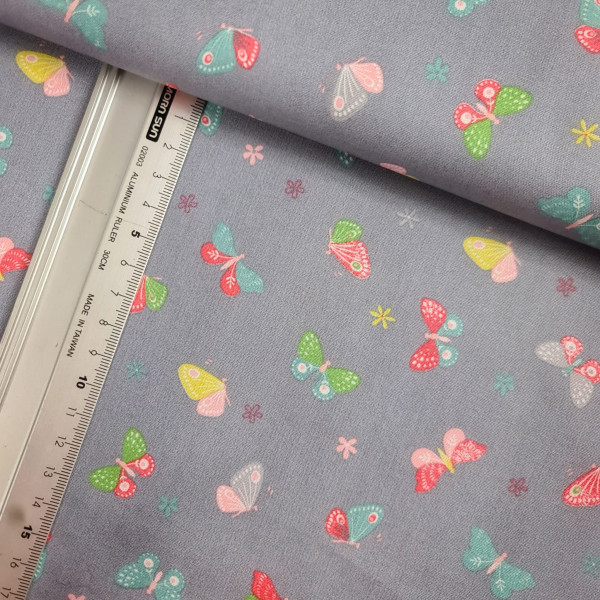 Baumwolle | bedruckt | Schmetterlinge | grau