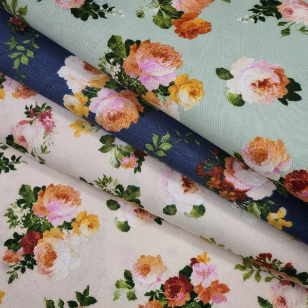 Canvas | Baumwolle | bedruckt | Blumen | blau