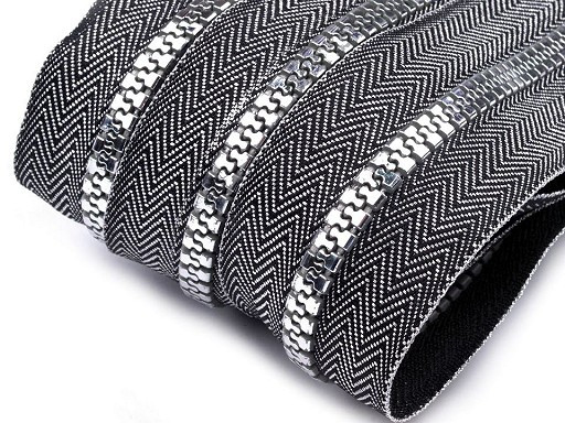 Nylon-Reißverschluss | endlos | 5mm Spirale | ZickZack | silber/schwarz