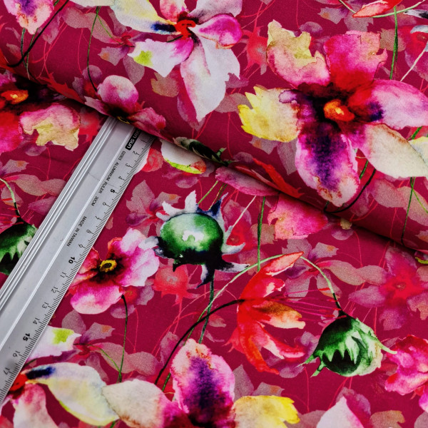 Viskose | bedruckt | Blumenmeer | beere