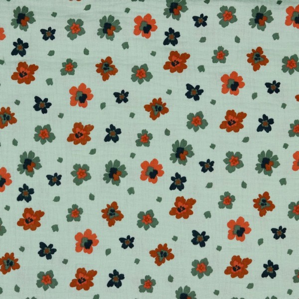 Baumwolle | double gauze/Musselin | bunte Blüten | helles mint