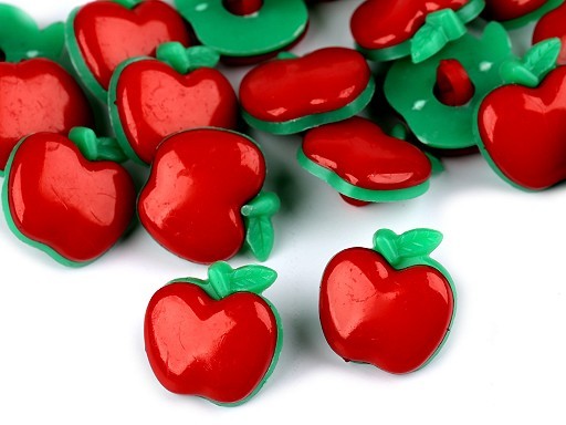 5 Knöpfe | Kunststoff | Apfel | rot | 18mm | zusammengesteckt