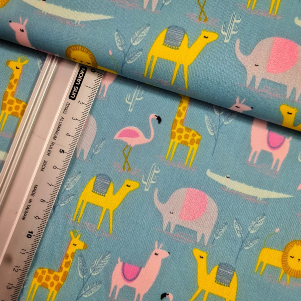 Baumwolle | bedruckt | Zootiere | blau