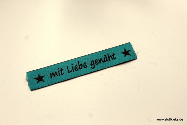 Applikation | Label | mit Liebe genäht | petrol mit braun | 1,5 cm