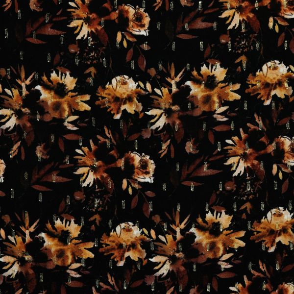 Viskose - Lurex | bedruckt | floral abstrakt | schwarz