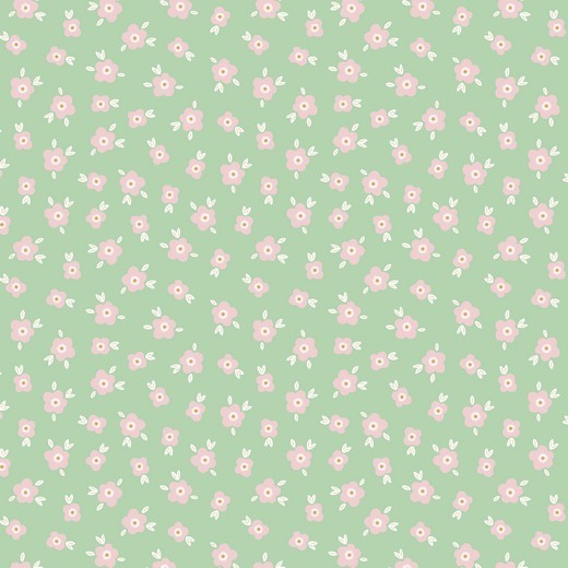 Baumwolle | bedruckt | rosa Blümchen | hellgrün