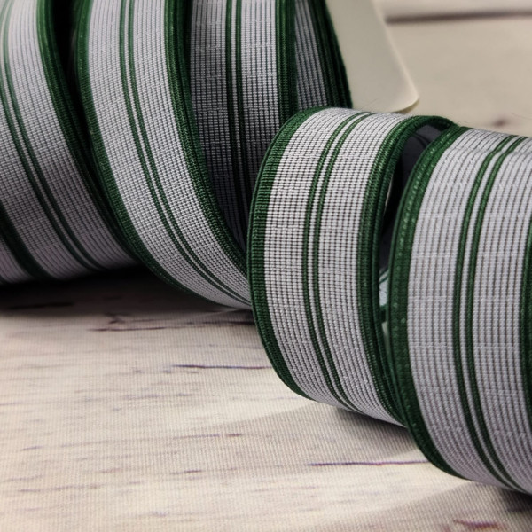 Gummiband | 25mm | Streifen | grün/silbergrau
