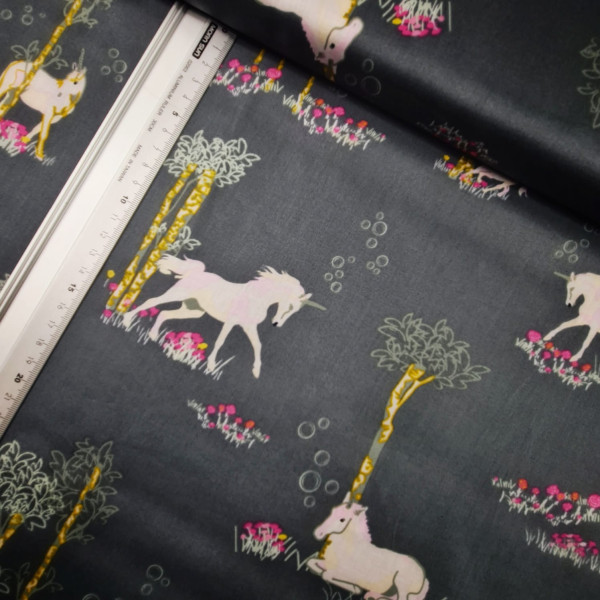 Chintz Baumwolle | bedruckt | unicorn | anthrazit