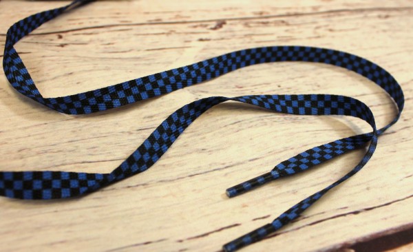Flachkordel | 2 Stück | Karo | blau/schwarz