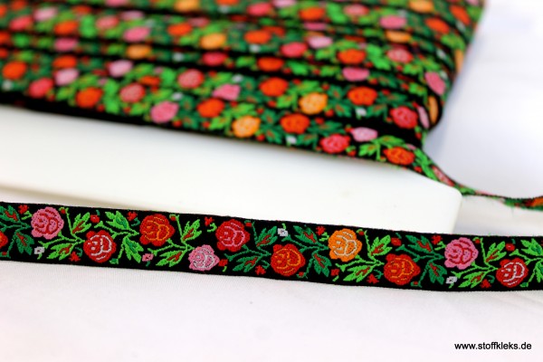 Webband | Rosen | schwarz/bunt
