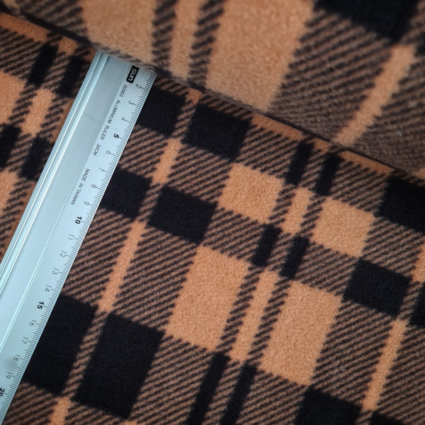 Fleece | bedruckt | anti - pilling | check | ocker