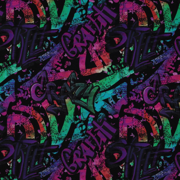 Jersey | bedruckt | Graffiti | lila/bunt