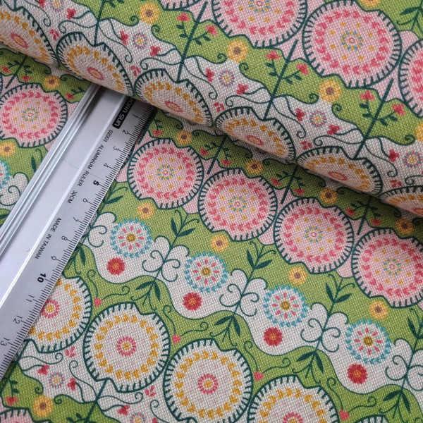 Canvas | Baumwolle | bedruckt | RETRO | grün/bunt