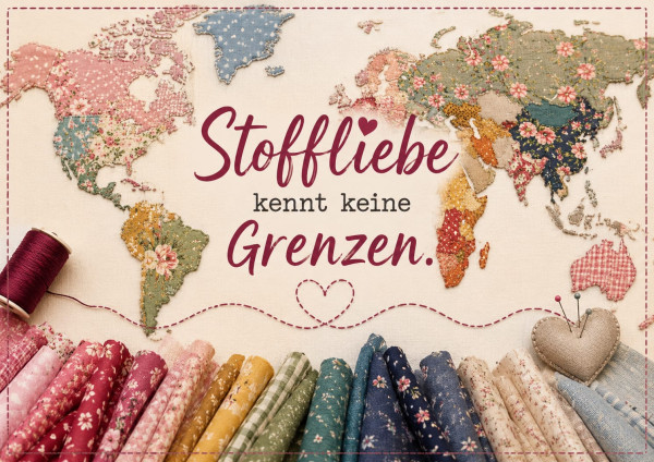 Postkarte "Stoffliebe kennt keine Grenzen"