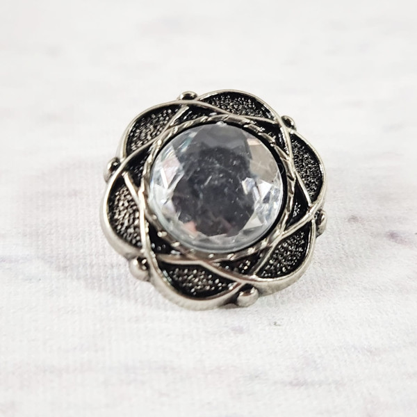 1 Knopf | Kunststoff | Öse | ca. 20mm | Kristall | silber