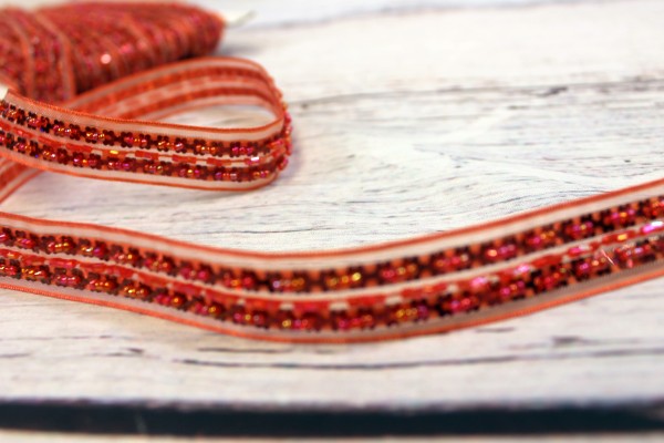 Band | Perlen&Paillettenblümchen | orange/pink/rot | 2cm