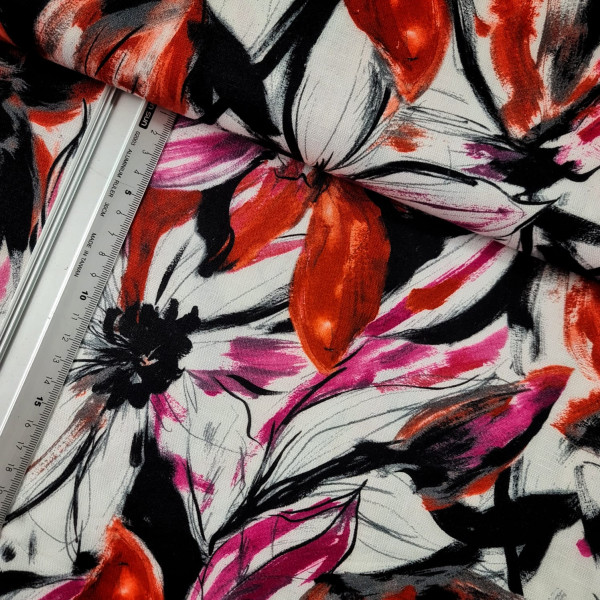 Baumwoll-Leinen | bedruckt | bloom | schwarz/bunt