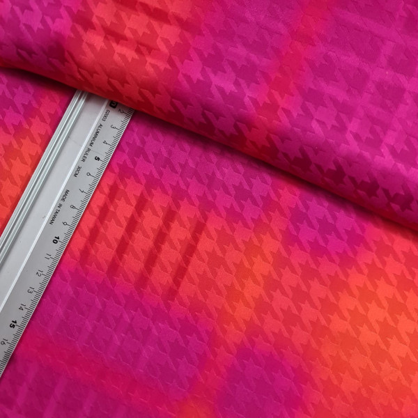 Stretch-Satin-Jacquard | bedruckt | Hahnentritt | fuchsia/orange