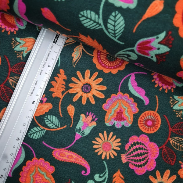 Alpenfleece | bedruckt | retro Blumen | grün