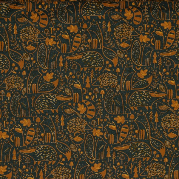 Jersey | bedruckt | Waldtiere | indigo melange