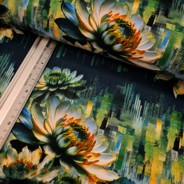 Jersey | bedruckt | Seerose | grün/bunt