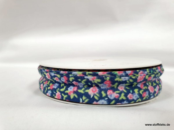 Schrägband/Einfassband | 20mm | Baumwolle | Blümchen rauchblau | 20m