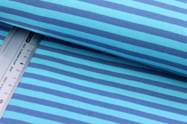 Jersey | bedruckt | Streifen ca. 0,5cm | türkis + rauchblau