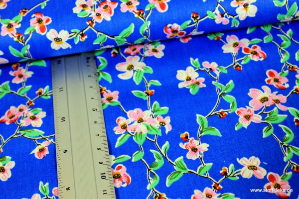 Baumwolle | bedruckt | Blumenzweige | blau