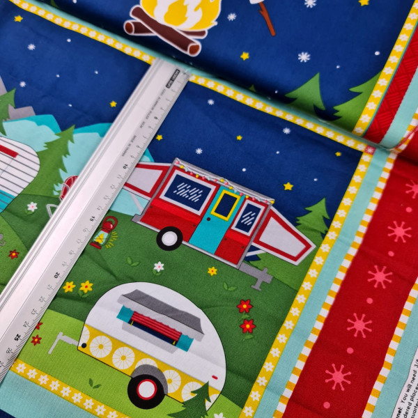 Patchwork Panel | Baumwolle | bedruckt | Anna Rowen | Camping | bunt