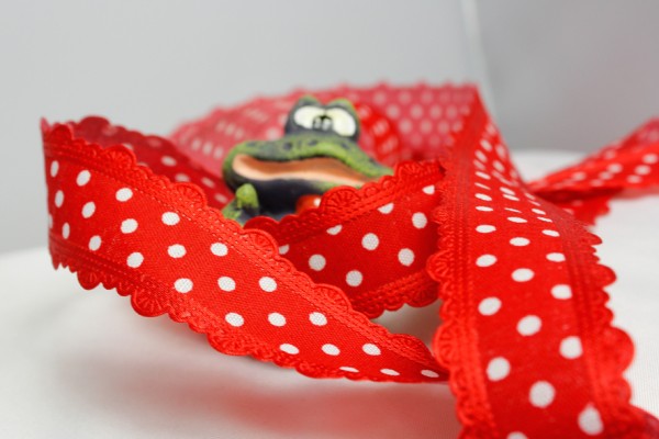 Satinband mit Borde | bedruckt |rot/weiss