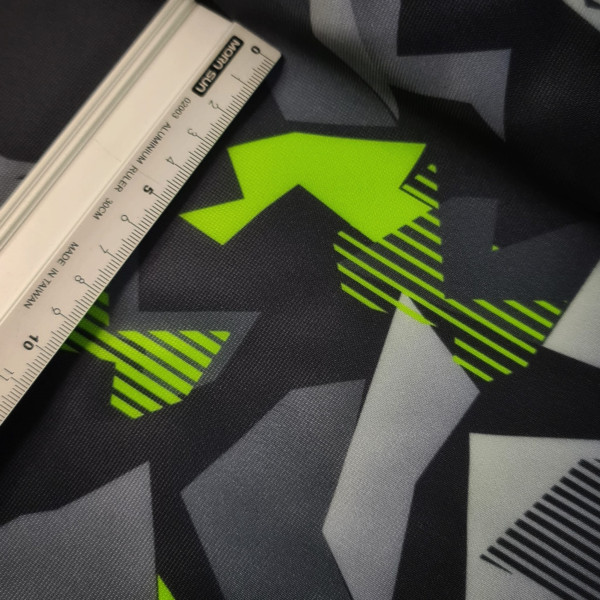 Outdoorstoff | bedruckt | Style | grau/neon grün
