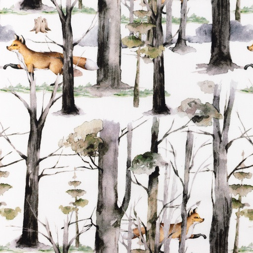 Baumwolle | bedruckt | Füchse im Wald | weiß