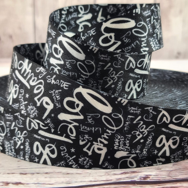 Gurtband | 40mm | beidseitig | love | schwarz/weiß