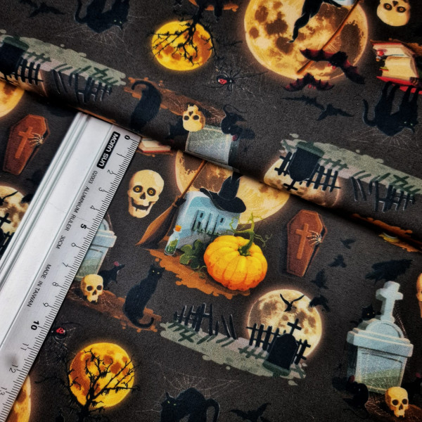 Baumwolle | bedruckt | Halloween | anthrazit