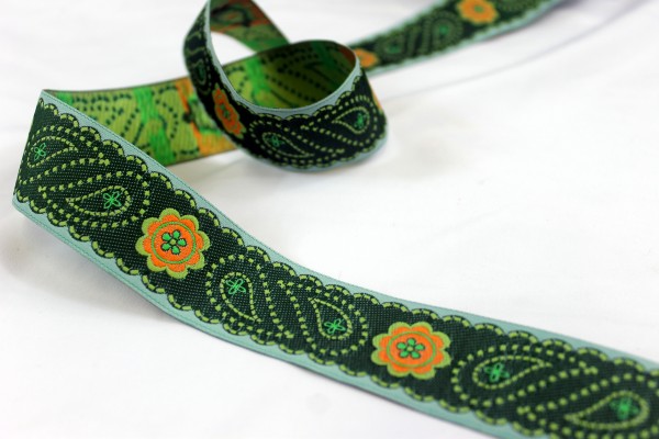 Webband | paisley Blume | grün | 3,4cm