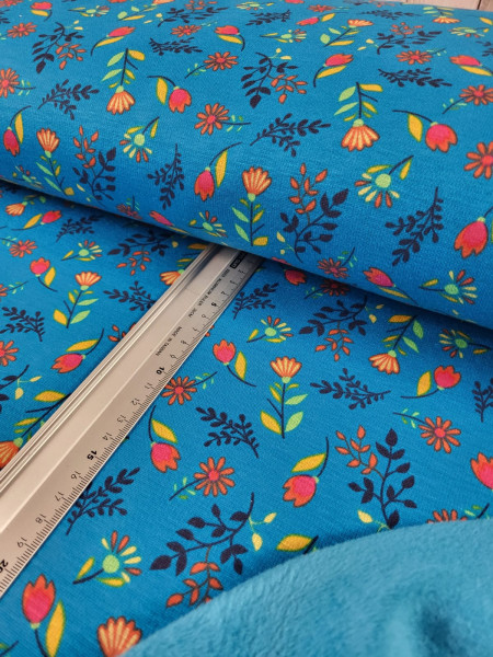 Alpenfleece | bedruckt | Blumen & Zweige | royalblau