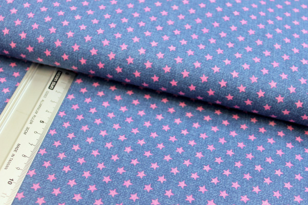 Baumwolle | bedruckt | pinke Sternchen | jeansblau