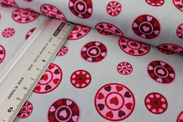 Baumwolle | bedruckt | Copenhagen Print Factory | josephine blay | Herzkreise | grau | pink | rot