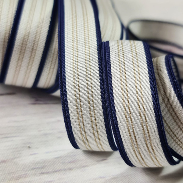 Gummiband | 18mm | Streifen | dunkelblau/beige/weiß