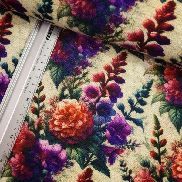 Viskose - Leinen | digital | fleur | creme/bunt