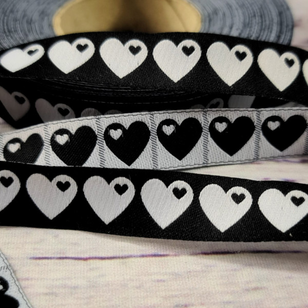 Webband | Herzen | schwarz/weiß